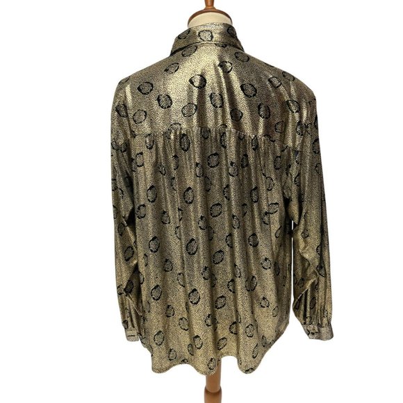 Vintage Circle o Square Women's Long Sleeve Bright Gold Collared Blouse Size 18 - Picture 4 of 12